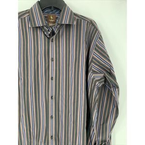 Tailorbyrd Shirt Men 2XL XXL Button Up Brown Purple Stripe Long Sleeve Flip Cuff